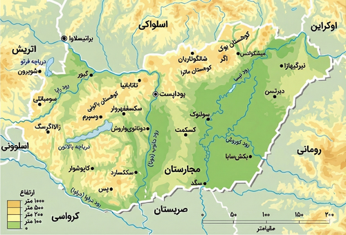 Topografická mapa Maďarska v perštině