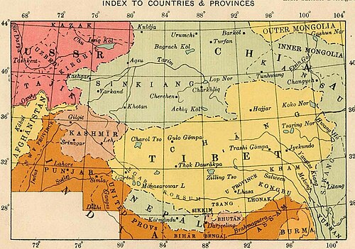 Index zemí a provincií Tibetské vysočiny 1936