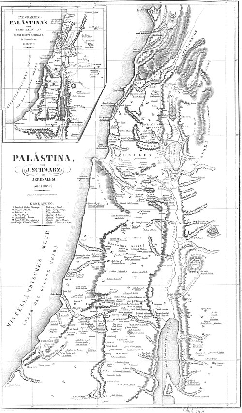 Mapa Izraele rabbi Josepha Schwartze 1847