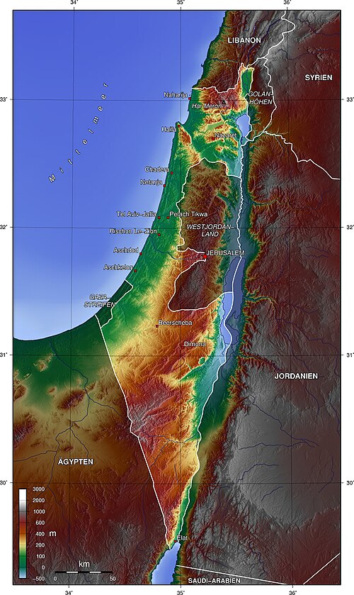 Topografická mapa Izraele (německy)