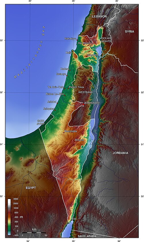 Topografická mapa Izraele (anglicky)