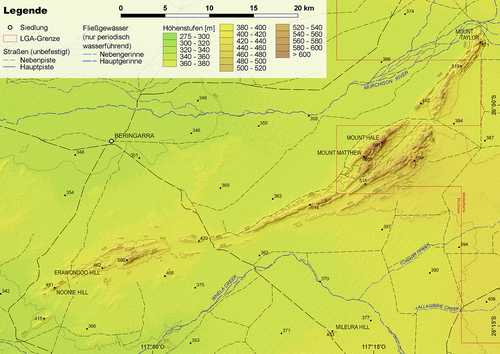 Jack Hills fyzická mapa