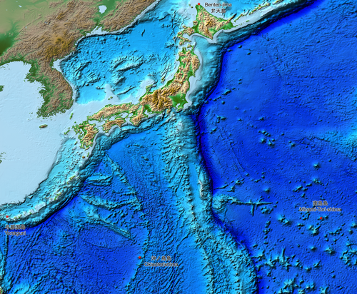 Mapa reliéfu Japonska