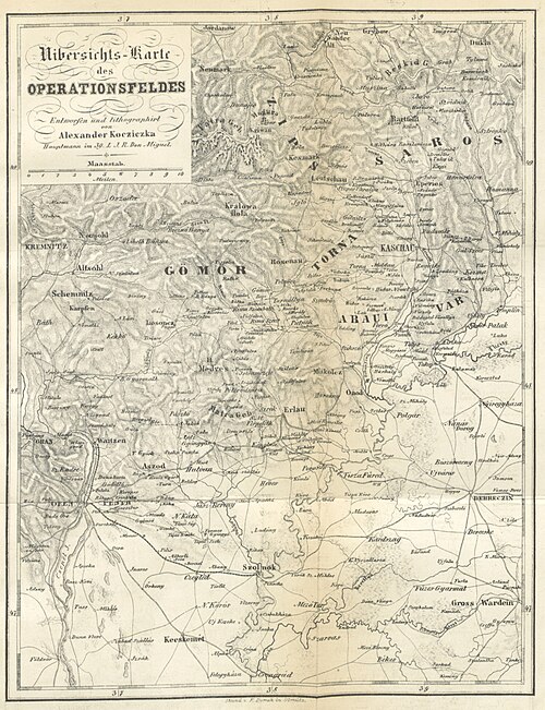 Kocziczka (1850) str.325 Přehledná mapa operační oblasti