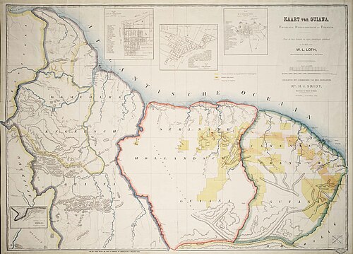 Mapa Guyany - Anglická, Nizozemská a Francouzská (1888)