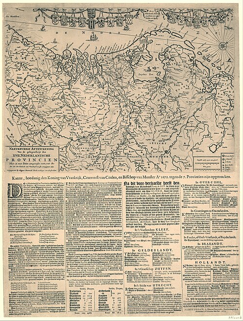 Mapa francouzských invazí do Nizozemska v roce 1672