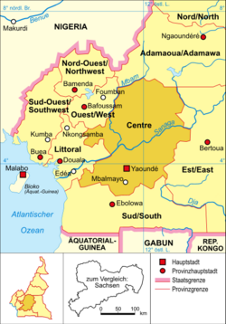 Kamerun - politická mapa (střed)