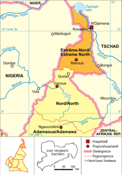 Kamerun - politická mapa - extrémní sever