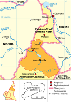 Kamerun - politická mapa - sever