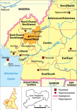 Kamerun - politická mapa - západ