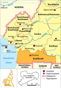 Kamerun - politická mapa - jih