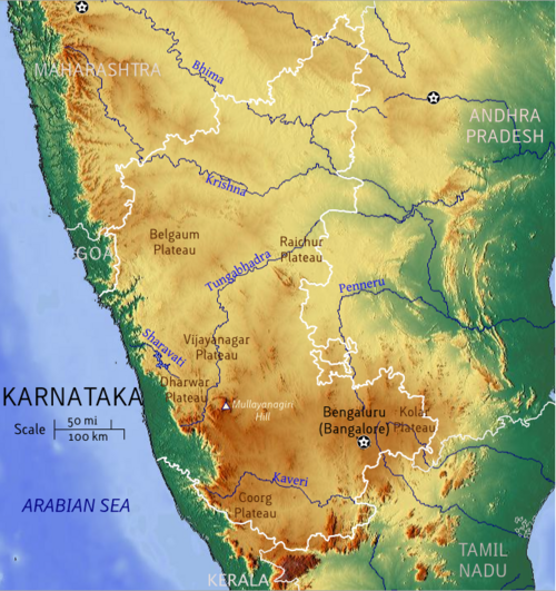 Fyzická mapa Karnátaky