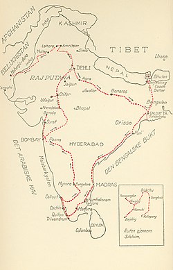 Mapa s cestovní trasou v Indii