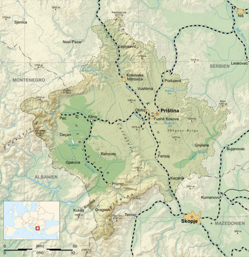 Mapa železniční sítě Kosova