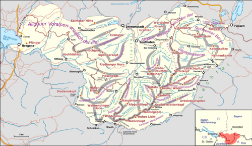 Mapa Allgäuských Alp