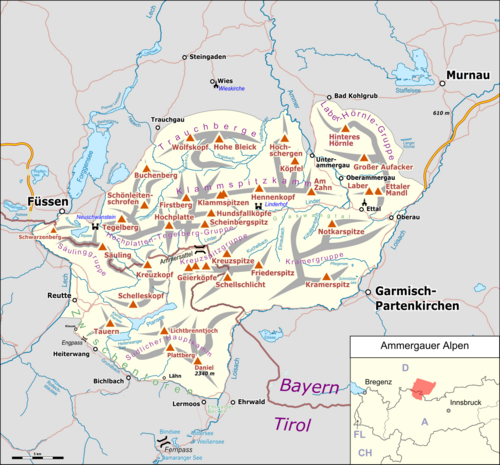 Mapa Ammergauerských Alp