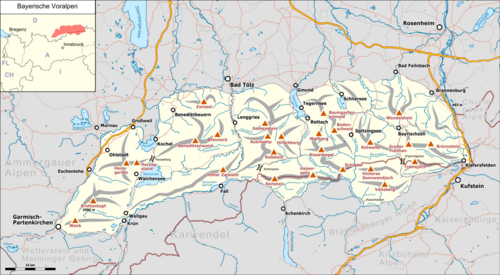 Mapa Bavorských předalp