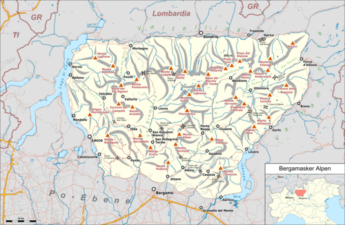 Mapa Bergamských Alp