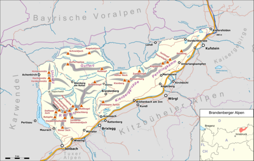 Mapa Brandenbergerských Alp