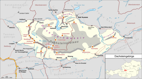 Mapa Dachsteinské hornatiny