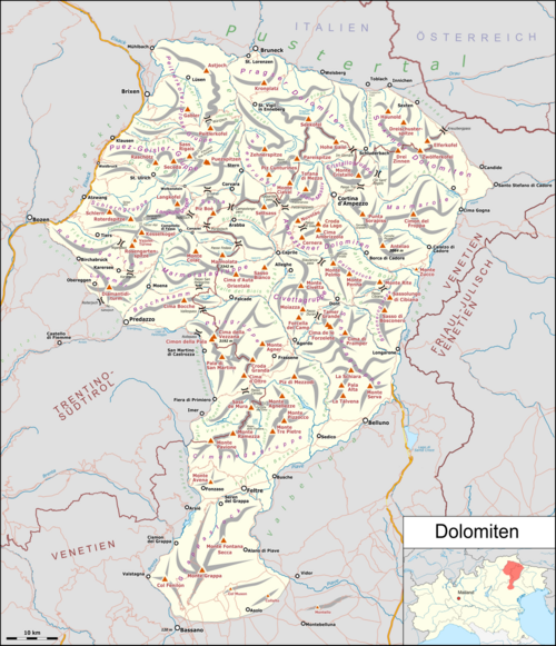 Mapa Dolomit