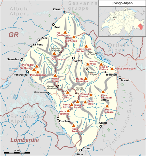 Mapa Livinských Alp