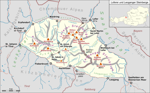 Mapa Loferer a Leoganger Kamenné hory