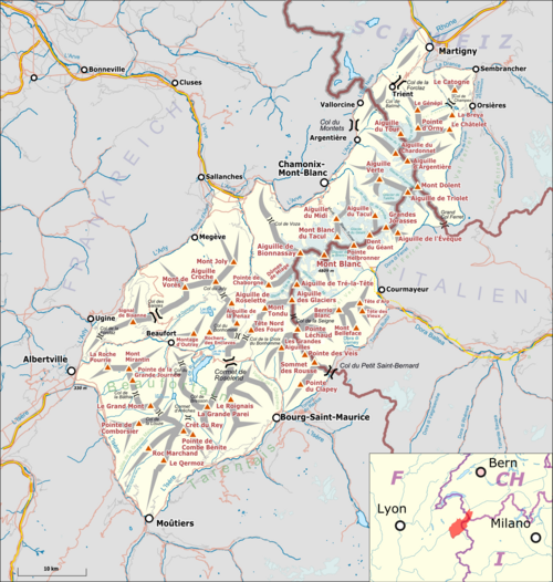 Mapa skupiny Mont Blanc