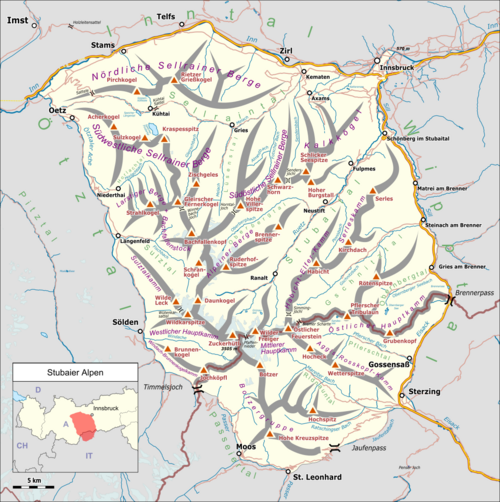 Mapa Stubaierské Alpy
