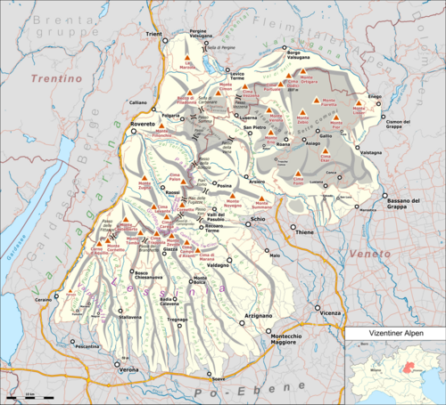 Mapa Vicentinských Alp