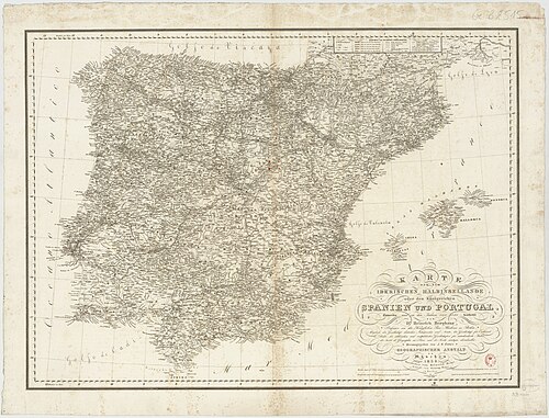 Mapa Iberského poloostrova - království Španělska a Portugalu