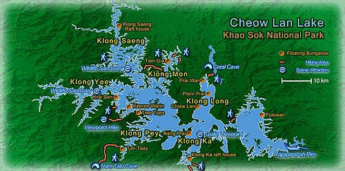 Mapa jezera Khao Sok