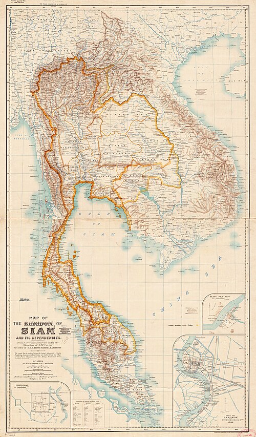 Království Siam (Thajsko) Mapa 1900