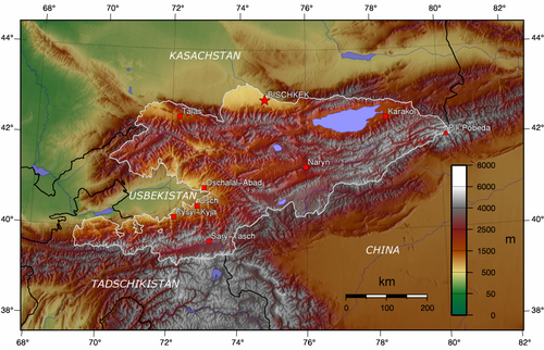 Kyrgyzstán topografická