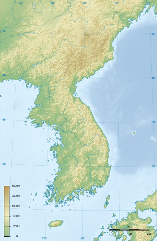 Topografická mapa Korejského poloostrova