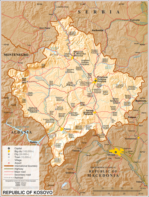 Kosovo - Topografická mapa