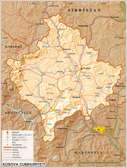 Kosovo - Topografická mapa TR