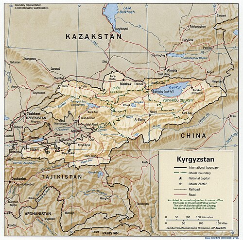 Kyrgyzstán CIA mapa 1996