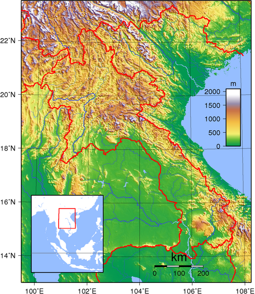 Topografie Laosu