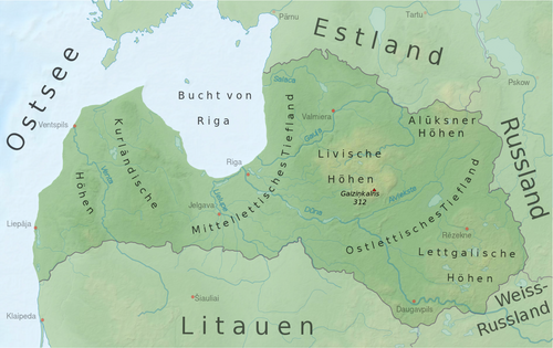 Lotyšsko fyzická mapa polohy