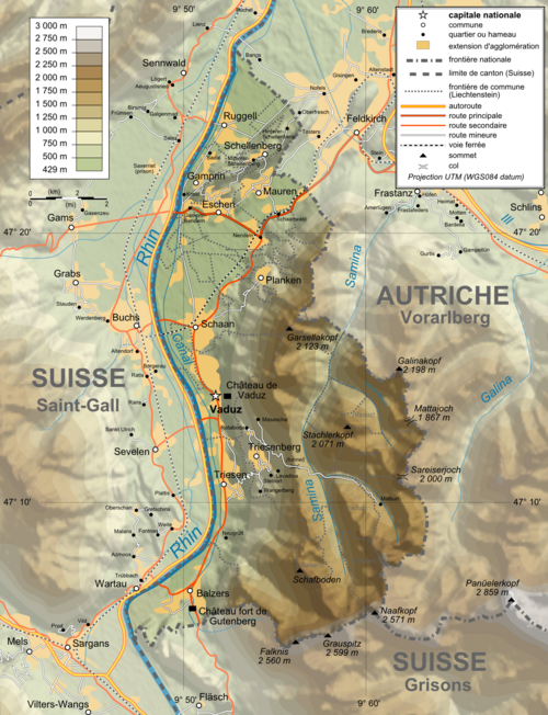Topografická mapa Lichtenštejnska
