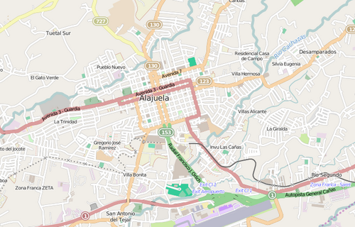 Mapa umístění Alajuela