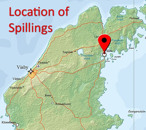 Umístění Spillings, Gotland