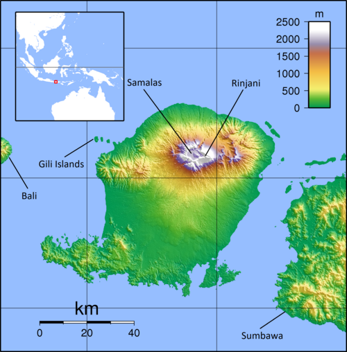Topografie Lomboku (s popisky)
