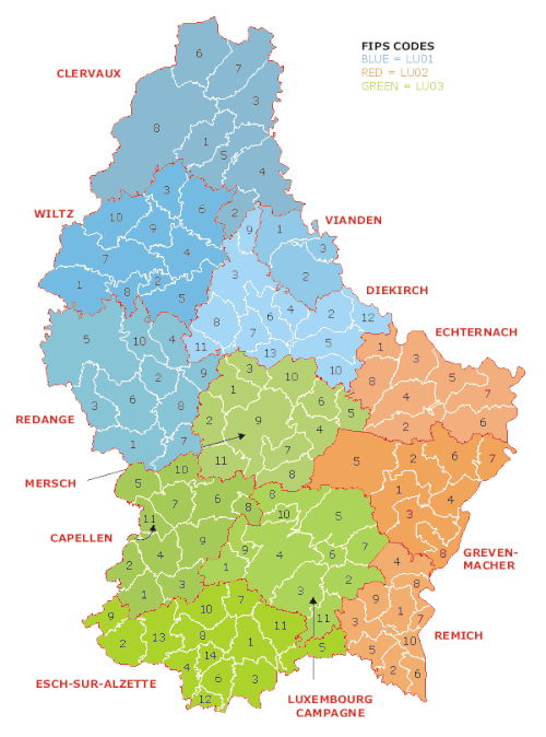 Lucembursko - administrativní rozdělení