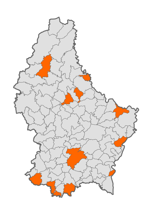 Města Lucemburska - mapa 2023