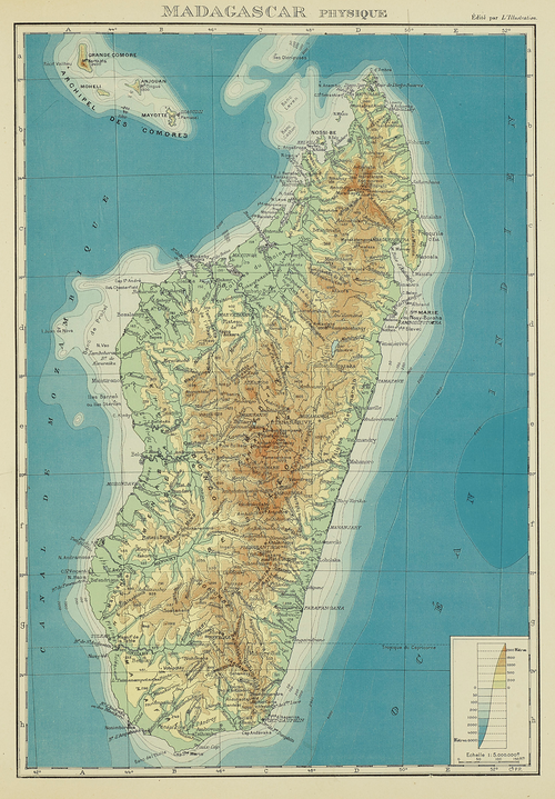 Madagaskar fyzicko-geografická mapa