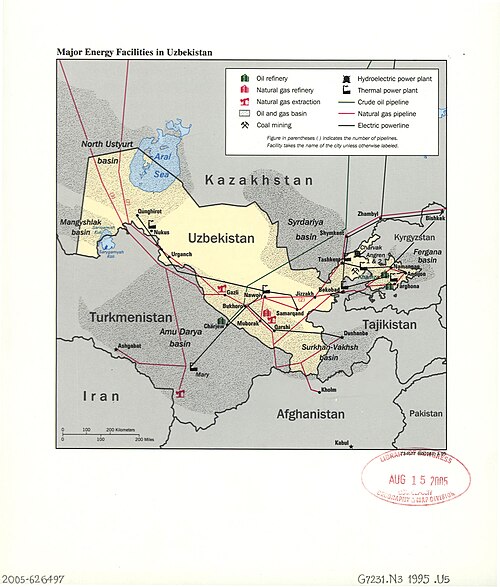 Hlavní energetická zařízení v Uzbekistánu