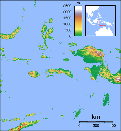 Maluku - Topografická mapa s lokalizací