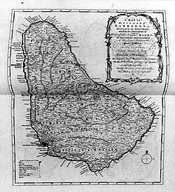 Mapa Barbadosu z roku 1750
